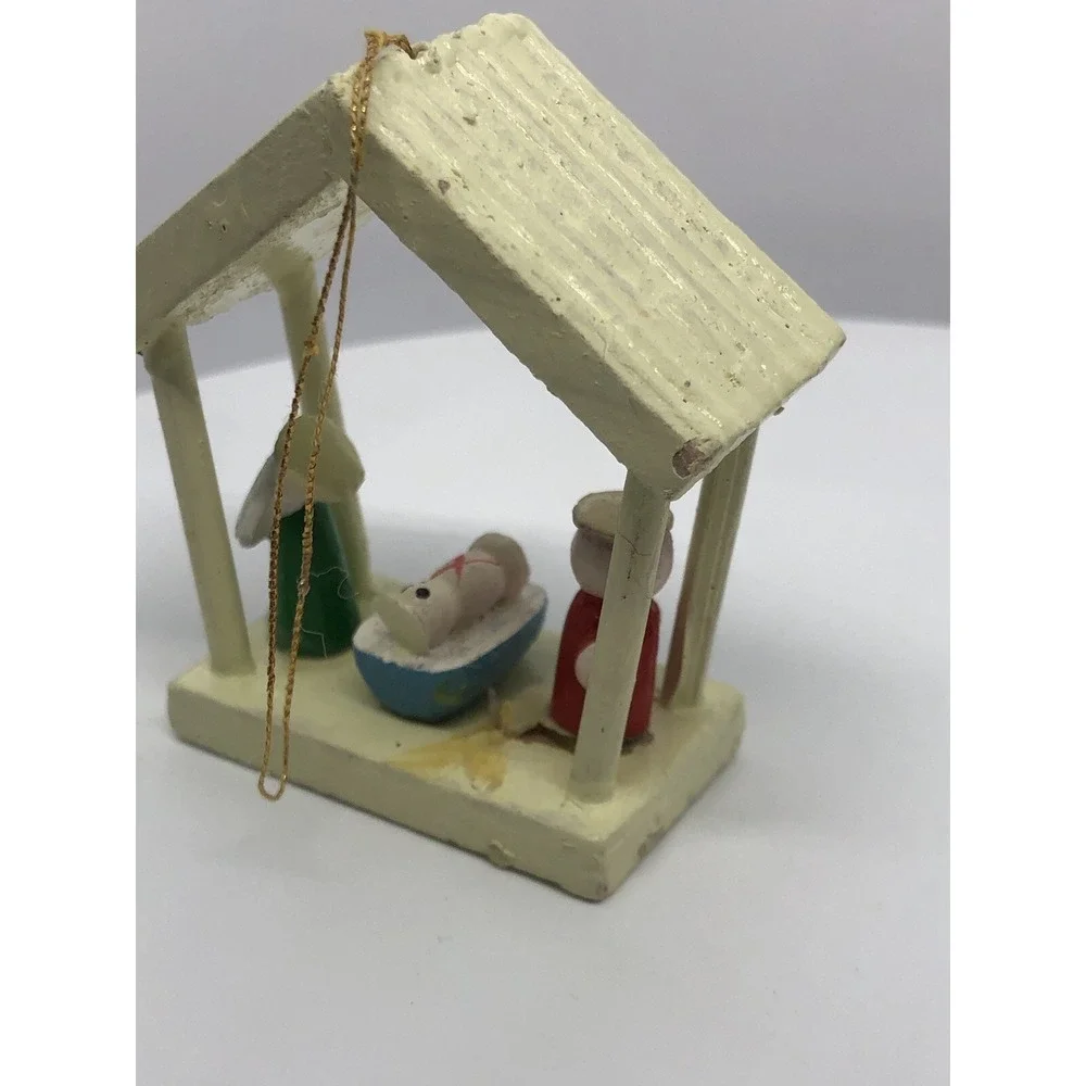 Vintage Wooden Hand Painted Nativity Christmas Ornament 2.5